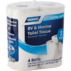 Camco RV Bathroom Toilet Tissue - 4 Rolls Sewer-Safe, Septic-Safe, Biodegradable 2-Ply Bath Tissue Designed for Trailer, Motorho