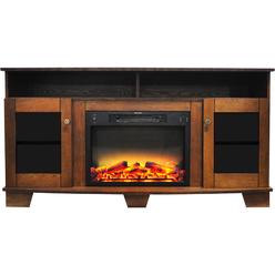 Cambridge CAM6022-1WALLG2 Savona 59 In. Electric Fireplace in Walnut with Entertainment Stand and Enhanced Log Display