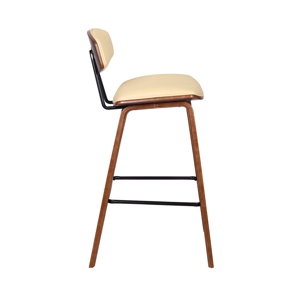 Armen Living Fox 26" Mid-Century Counter Height Barstool in Cream Faux Leather with Walnut Wood