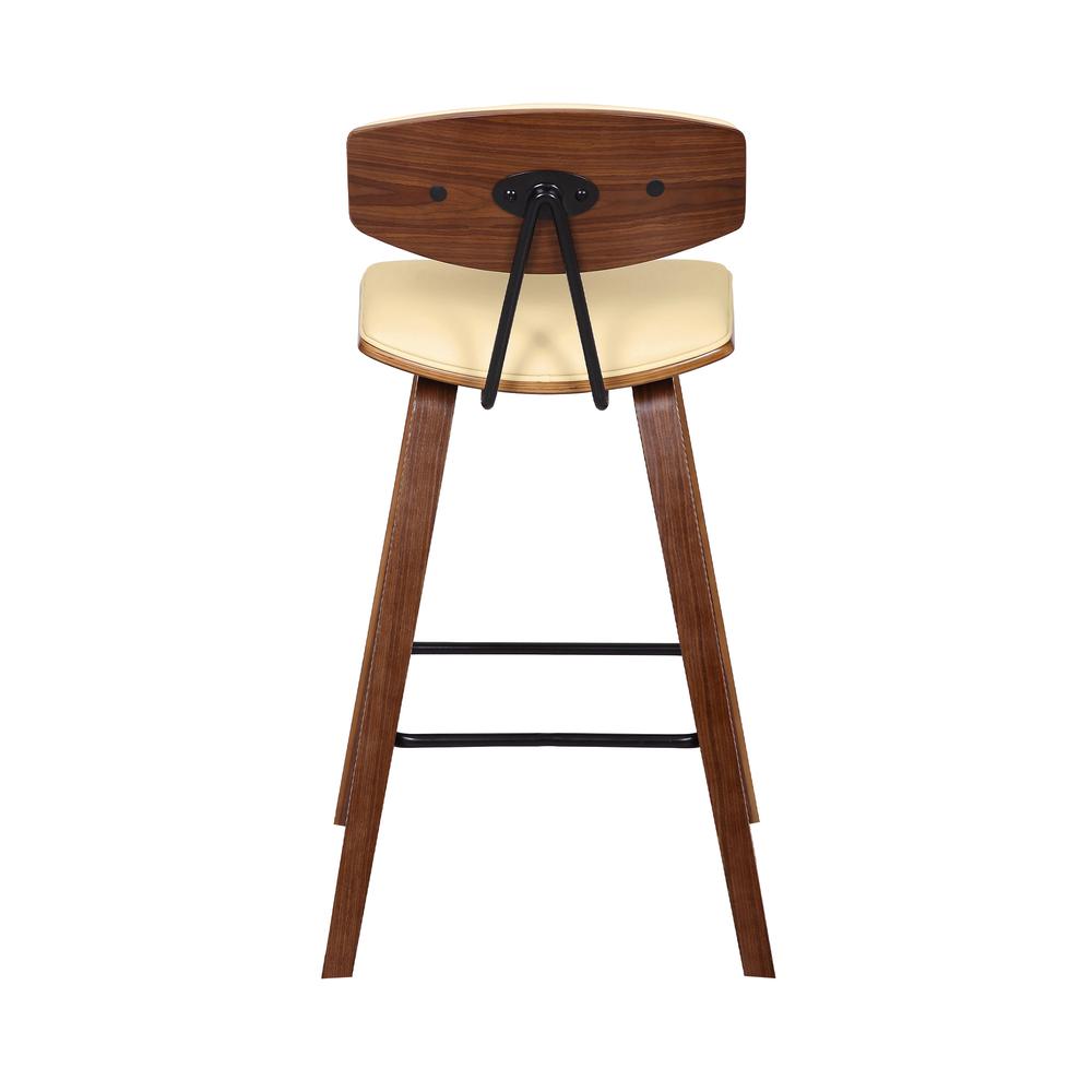 Armen Living Fox 26" Mid-Century Counter Height Barstool in Cream Faux Leather with Walnut Wood