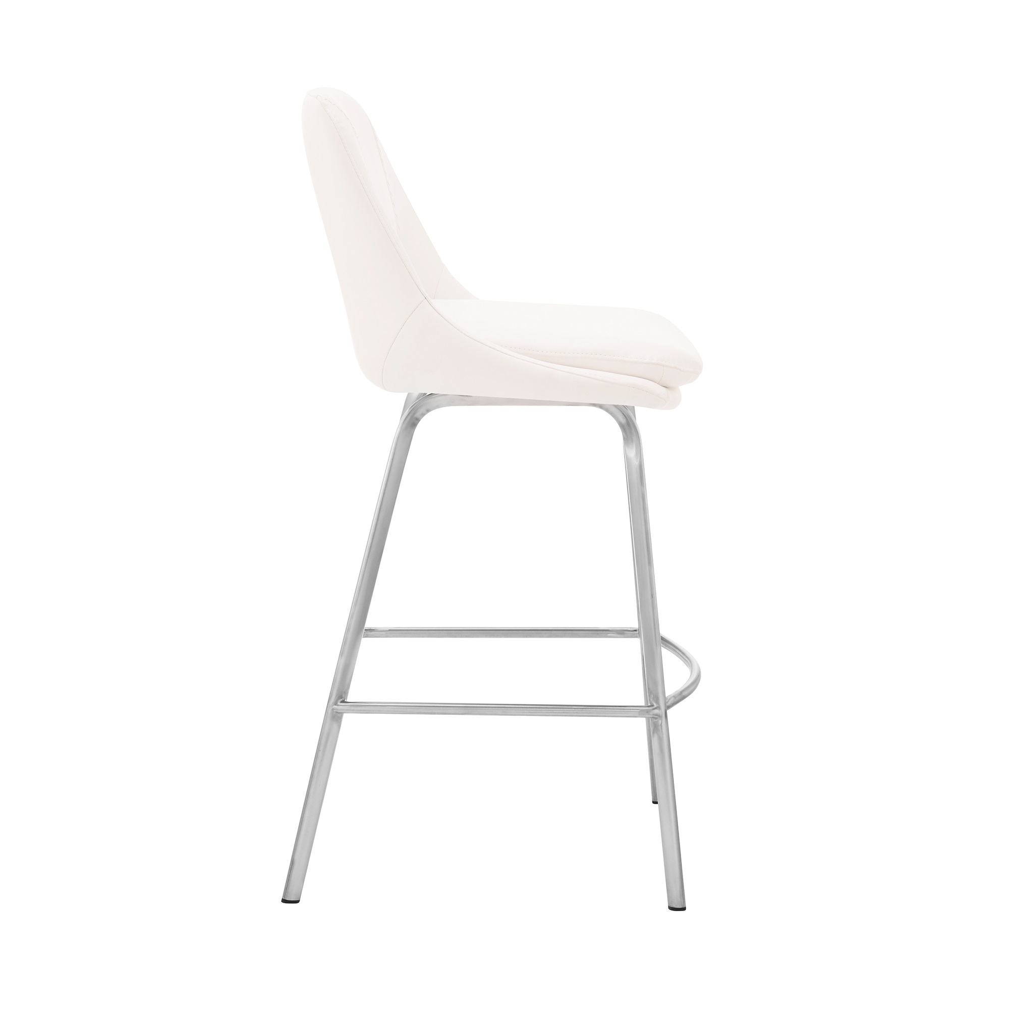 Armen Living Carise White Faux Leather and Brushed Stainless Steel Swivel 26" Counter Stool