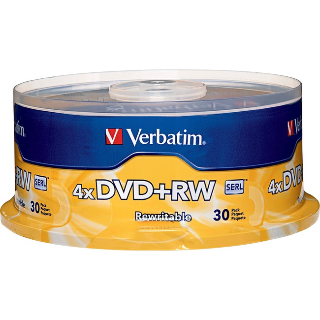 VERBATIM DVD+RW, 94834, 4.7GB, 4X, BRANDED, 30PK SPINDLE, TAA