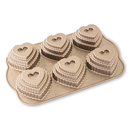 Nordic Ware Cast Bundt Bakeware Tiered Heart Cakelets Toffee, 3-Cup