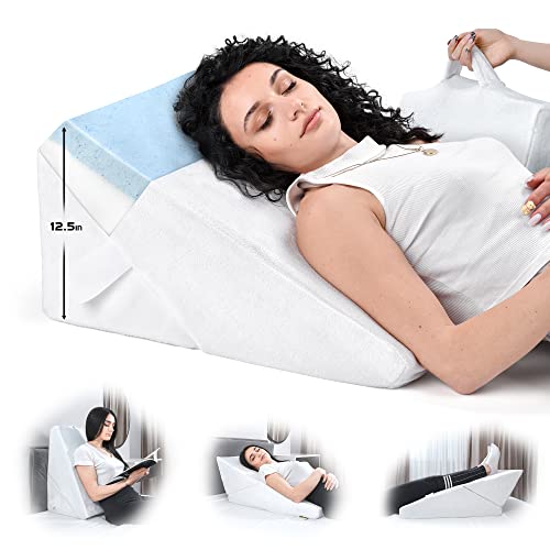 Ondekt Bed Wedge Pillow ・Multipurpose Adjustable Leg Support Pillow ・Cooling Gel Memory Foam Top - Helps for Acid Reflux Heartburn, All