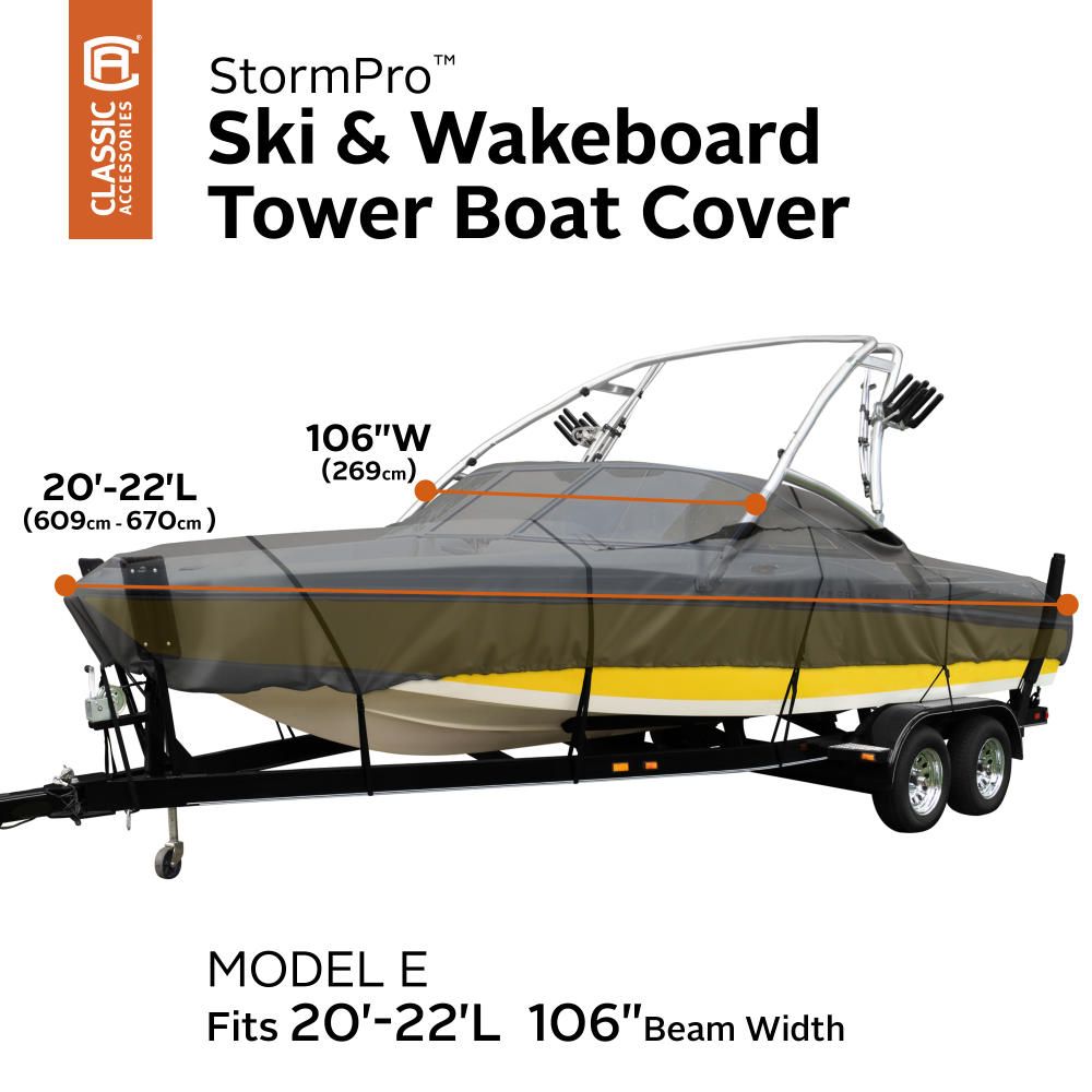Classic Accessories StormPro Heavy-Duty Ski & Wakeboard Tower Boat Cover, Fits boats 20 - 22 ft long, beam width to 106 in wide