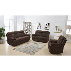 Betsy Furniture 3-PC Microfiber Fabric Recliner Living Room Set in Brown 8005-321