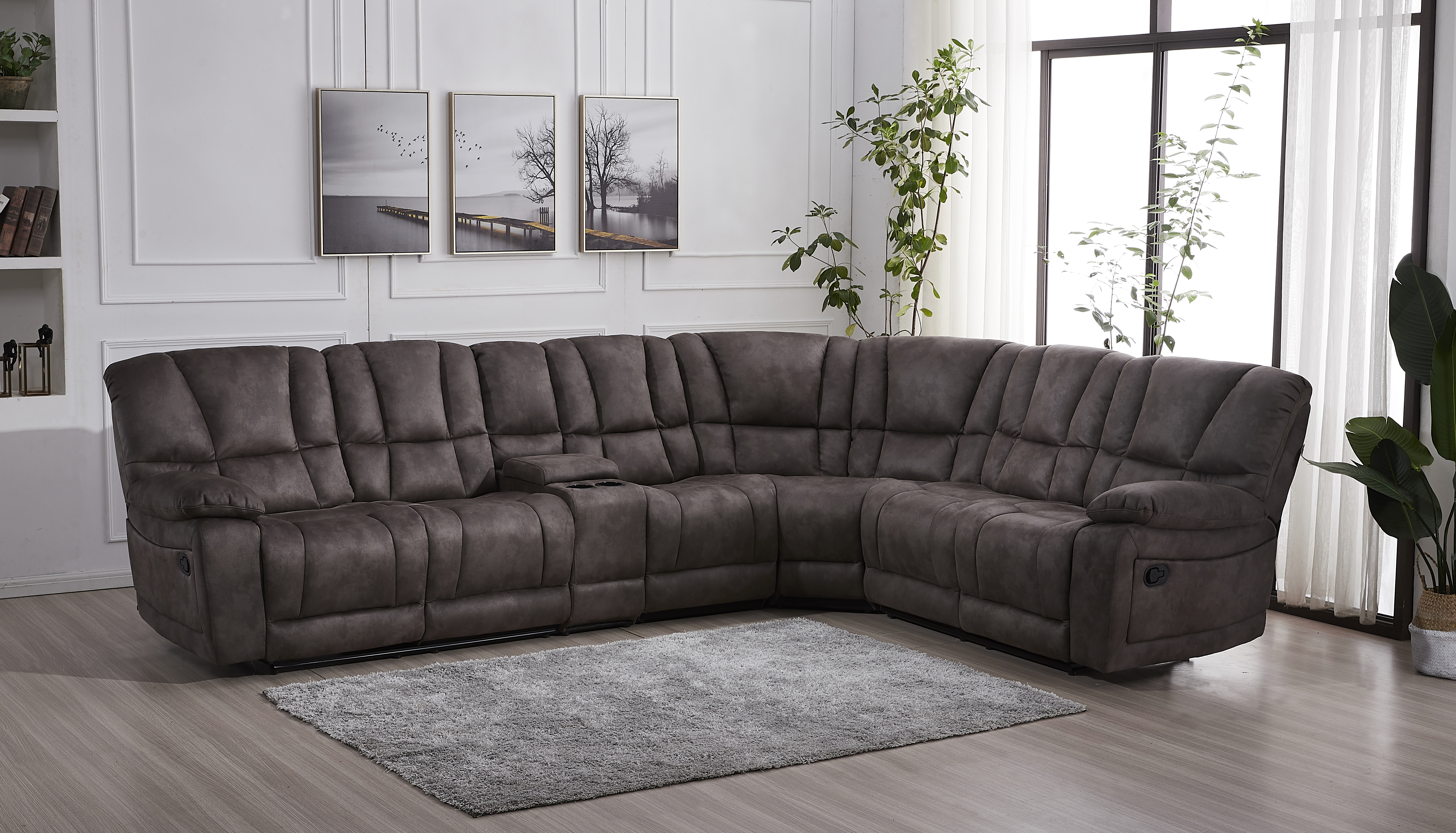 Betsy Furniture Large Microfiber Reclining Sectional Living Room Sofa in Grey 8019 [Left or Right]
