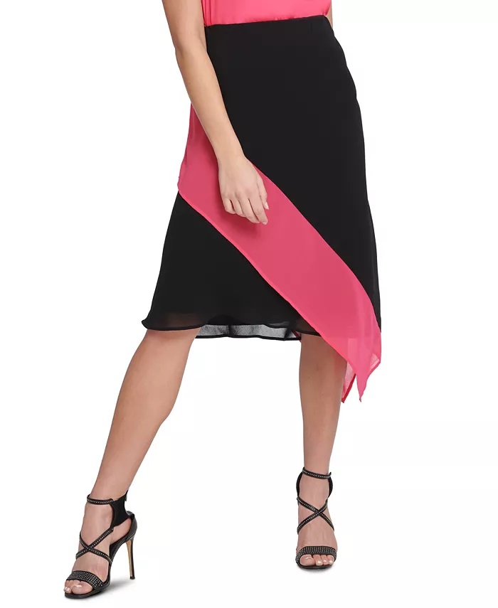 DKNY Women's Colorblocked Asymmetrical Skirt Black Size Small