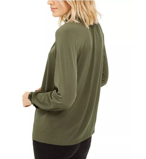 Michael Kors Women's Ruffled Long Sleeve V Neck Top Green Size Small