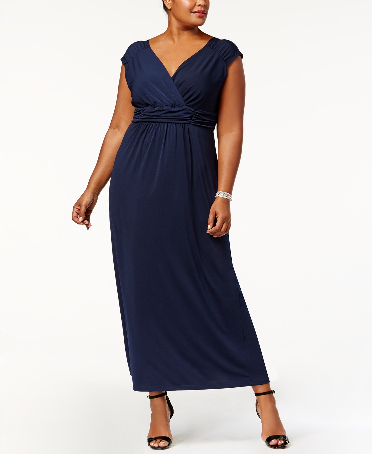 NY Collection Women's Plus Size Ruched Empire Maxi Dress Blue Size 2 Extra Large