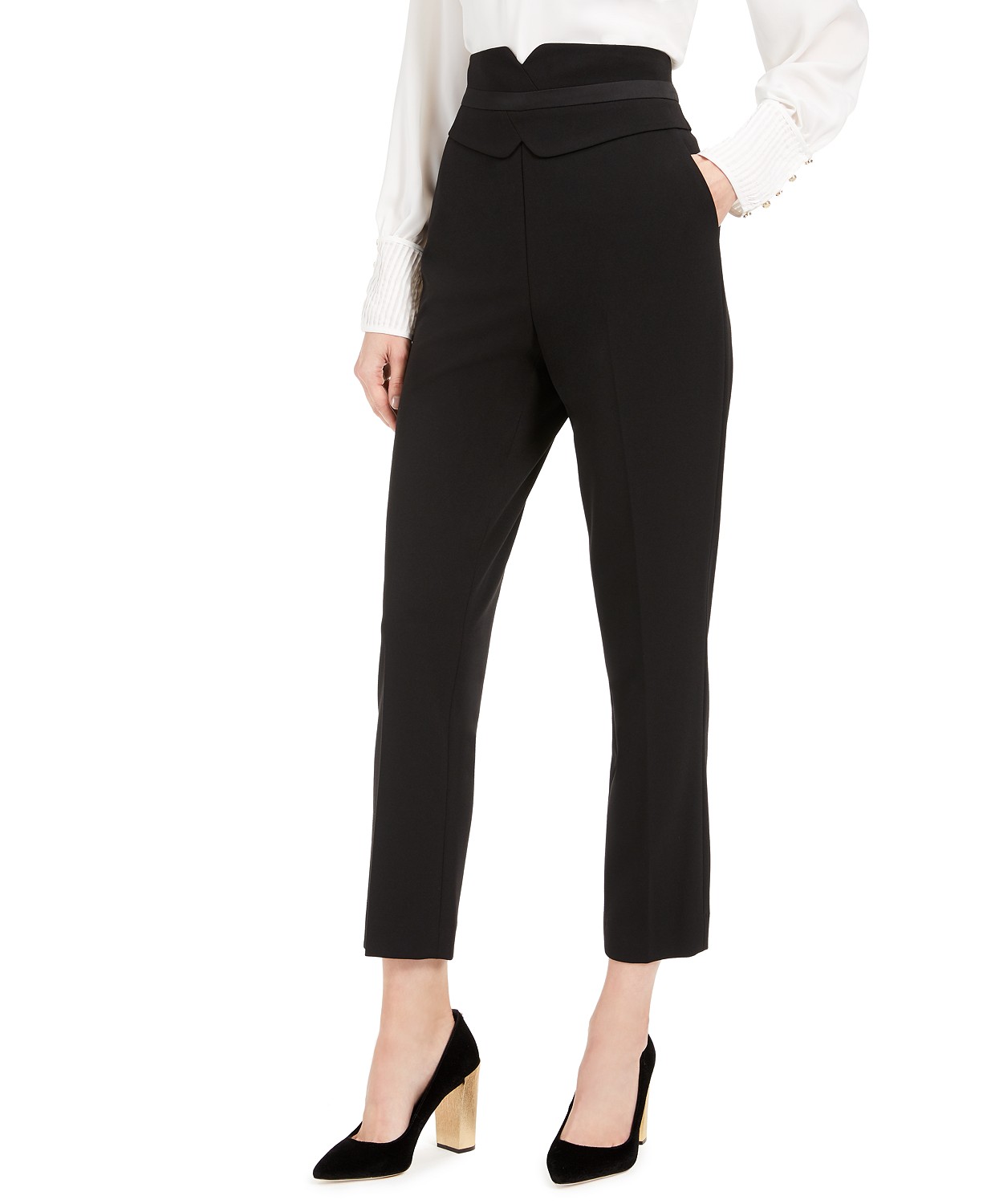 Calvin Klein Women's High-Waist Tuxedo Pants Black Size 14