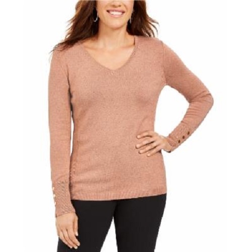 JM Collection Women's Metallic V-Neck Sweater Dark Pink Size Large