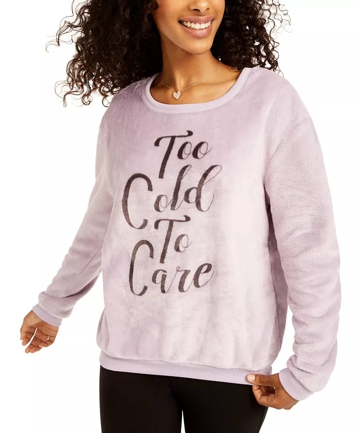 Love Tribe Junior's Too Cold To Care Plush Sweatshirt Purple Size Small