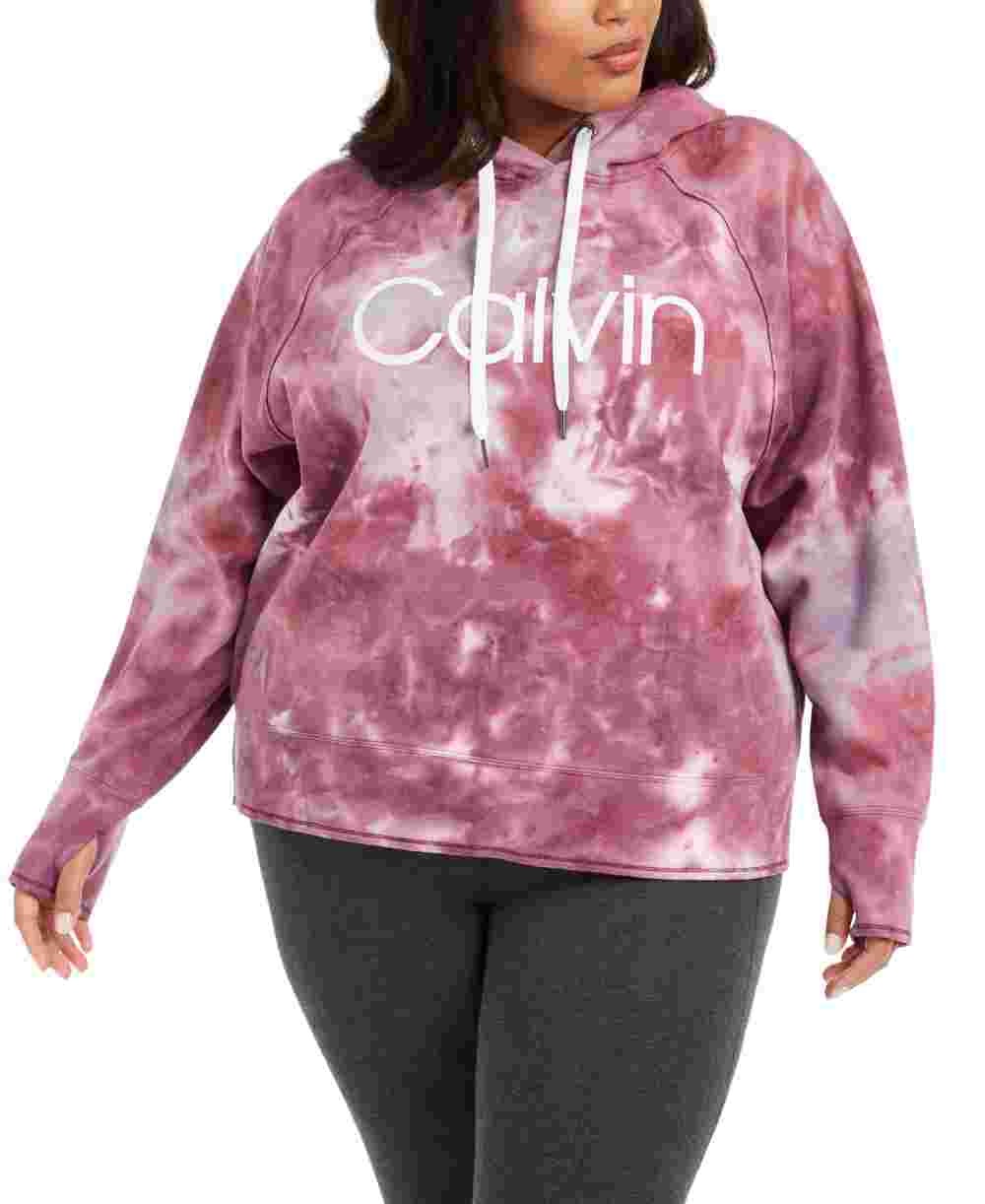 Calvin Klein Performance Women's Plus Tie Dyed Active Hoodie Red Size 1X