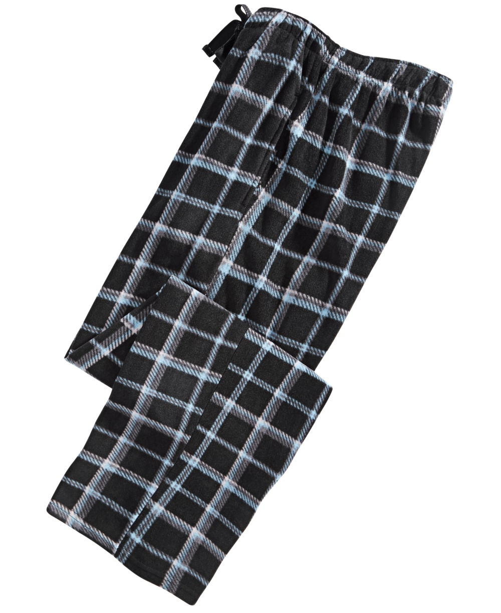 Perry Ellis Men's Windowpane Plaid Fleece Pajama Pants Black- Size Small