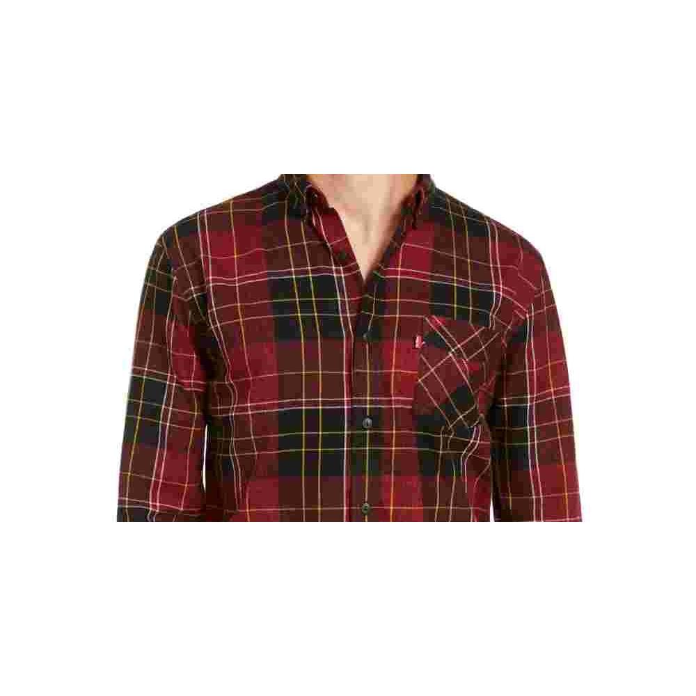 Levi's Men's Booth Regular-Fit Plaid Flannel Shirt Red overflw Size Small