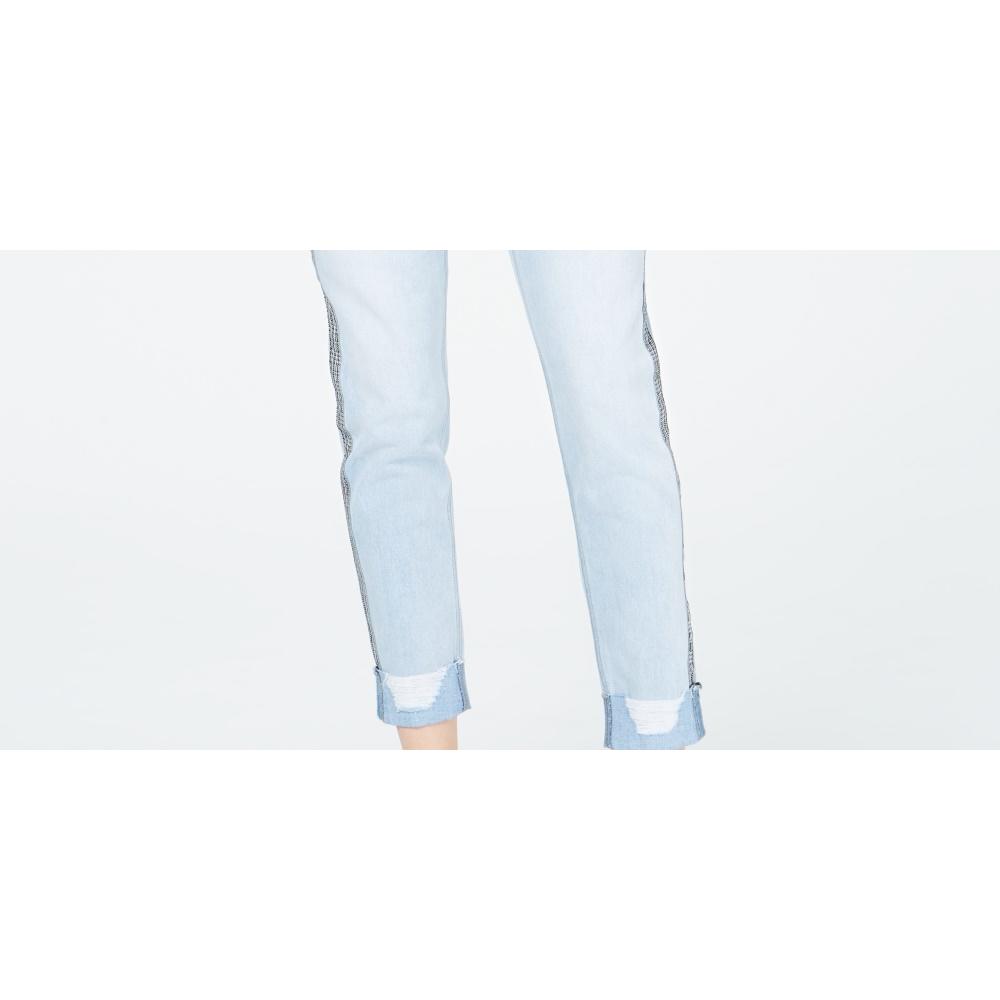 Rewash Junior's Ripped Herringbone Contrast Skinny Jeans Blue Size 5