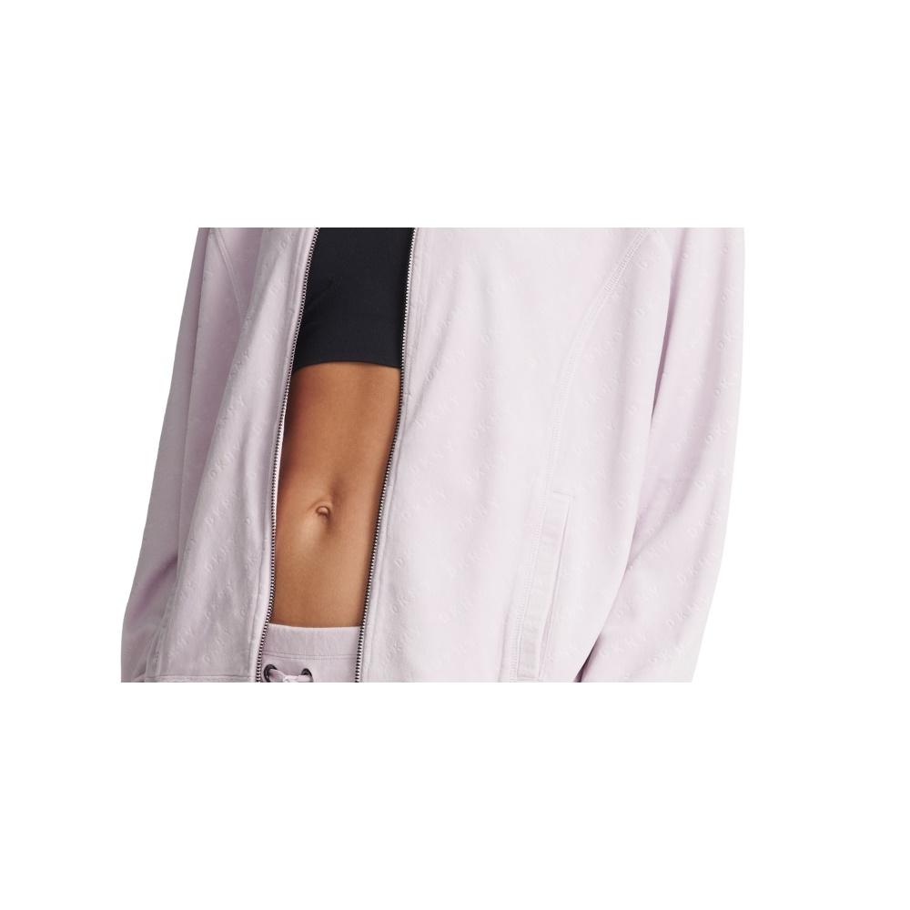 DKNY Women's Sport Velour Logo Print Bomber Jacket Lilac Size Large