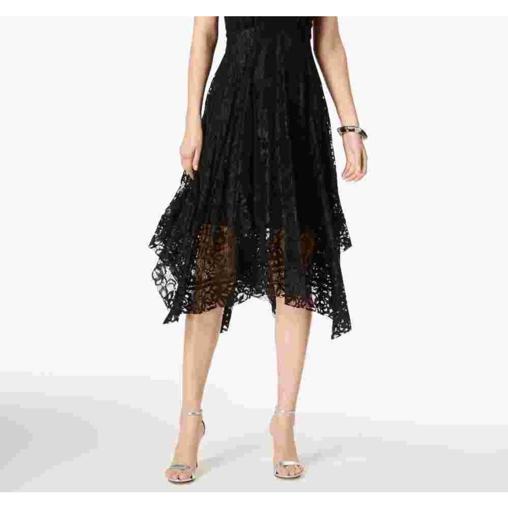 Taylor Women's Printed Lace Handkerchief-Hem Dress Black Size 6