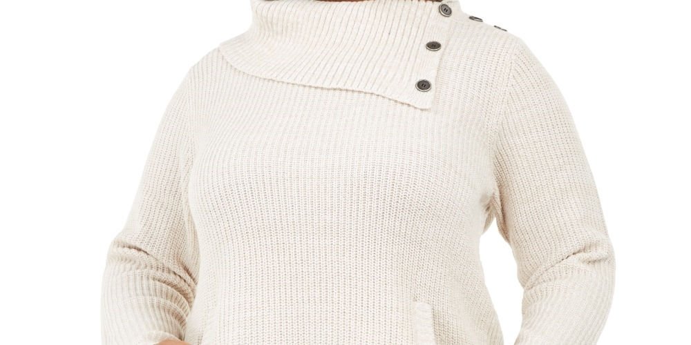 Style & Co Women's Plus Size Button-Trim Sweater Khaki Size 3X