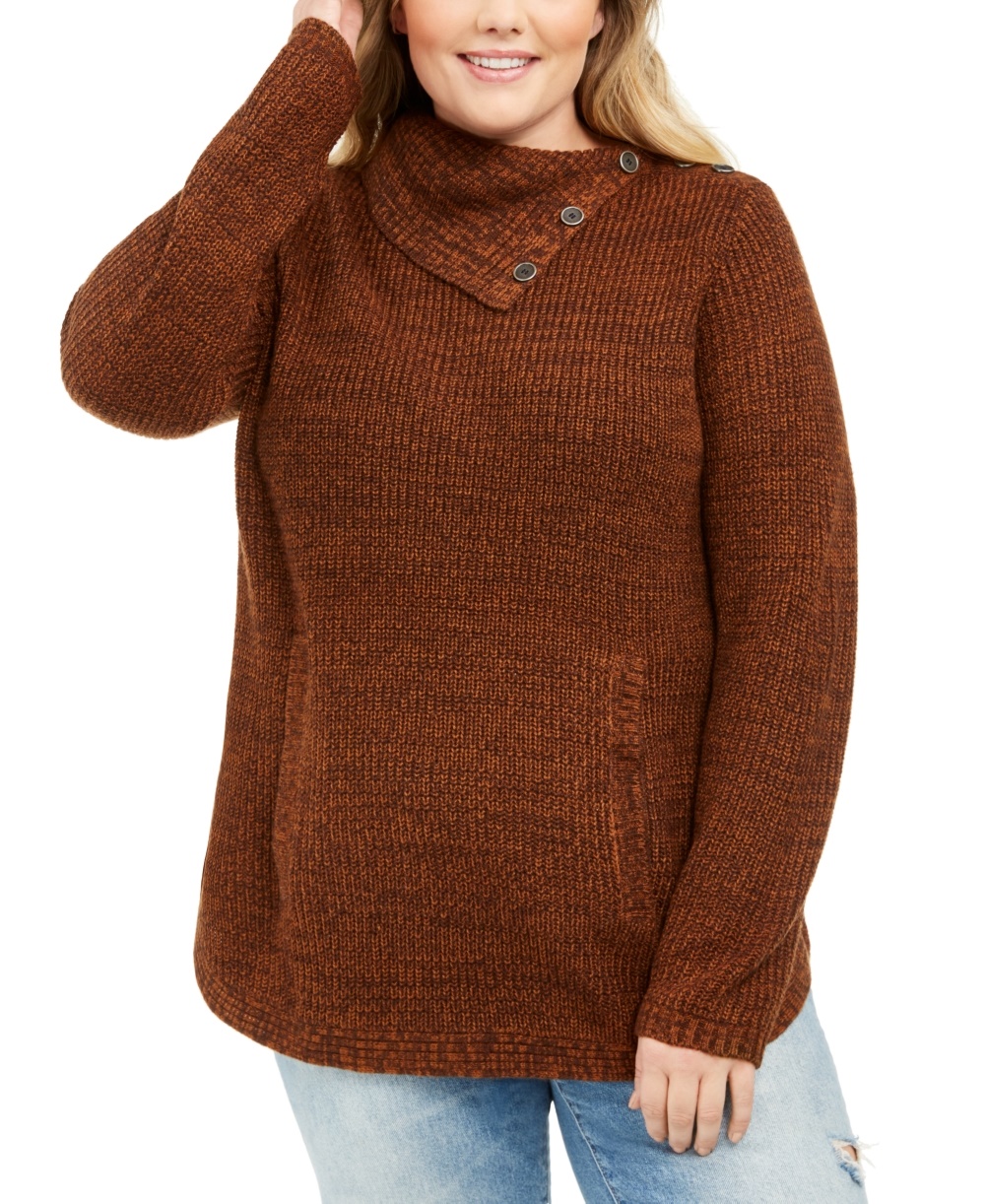 Style & Co Women's Plus Size Button-Trim Sweater Khaki Size 3X