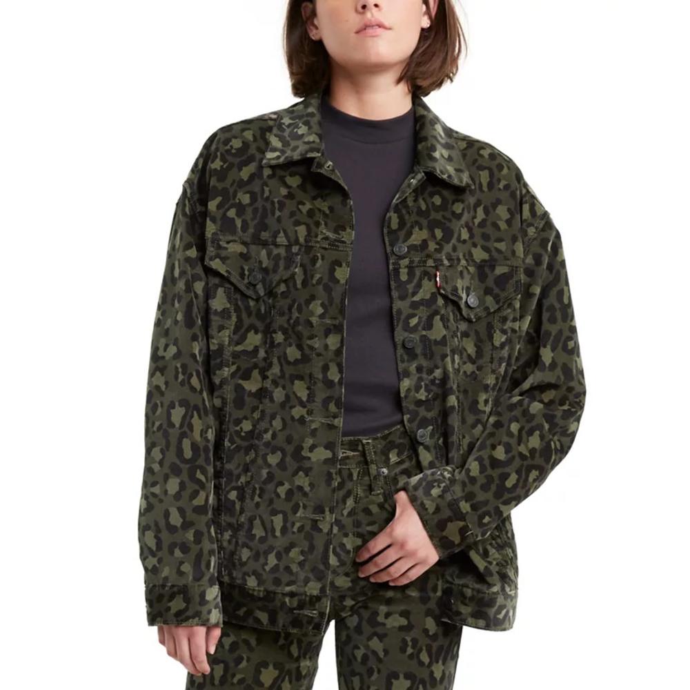 Levi's Women's Limited Camouflage Oversized Trucker Jacket Green Size Large