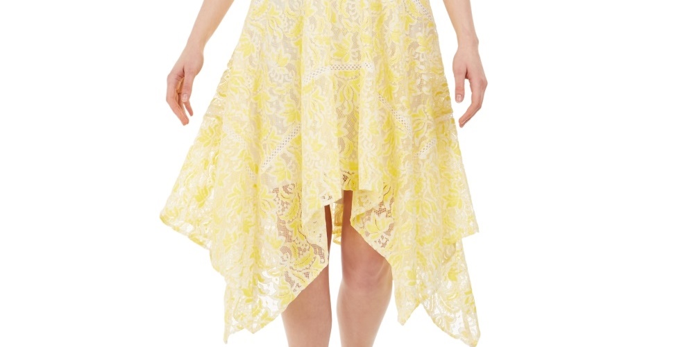 Taylor Women's Two-Tone Lace Handkerchief-Hem Dress Yellow Size Medium Regular
