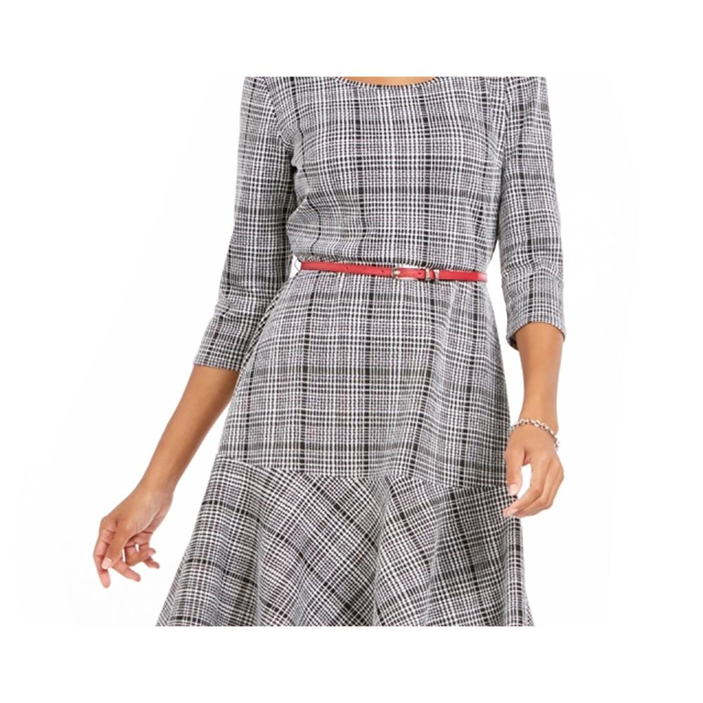NY Collection Women's Plaid Fit & Flare Dress Black Size Petite Large