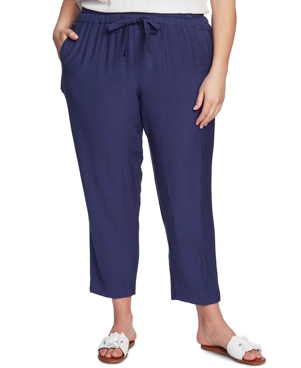 1.State Women's Trendy Plus Size Flat-Front Drawstring Ankle Pants Blue Size 2X