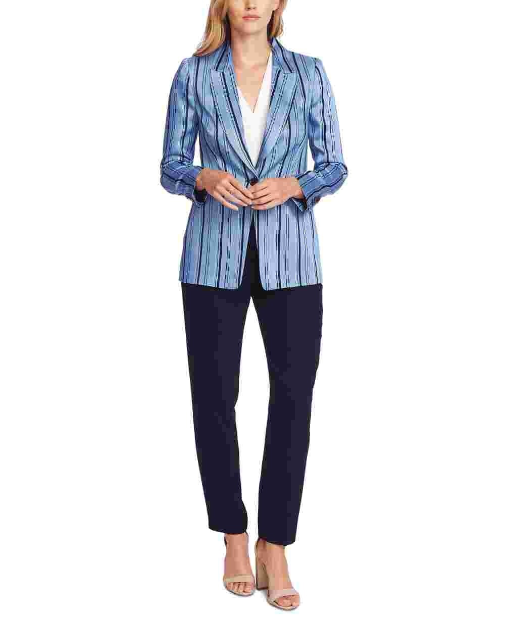 Vince Camuto Women's Striped Single-Button Blazer Blue Size 10
