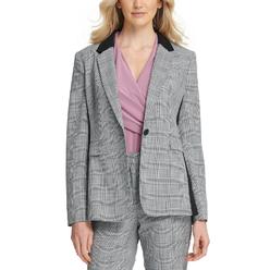 DKNY Women's Petite Plaid Single-Button Blazer Gray Size 8 P