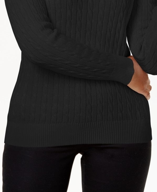 Karen Scott Women's Cable Knit Crewneck Sweater Black Size X-Small