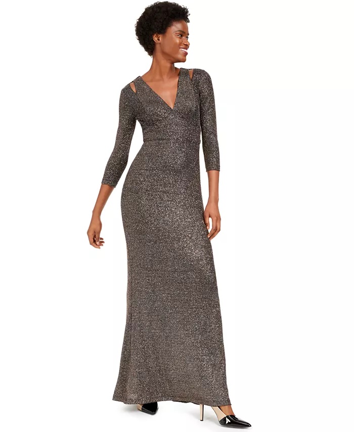 Calvin Klein Women's Sequin Gown With Shoulder Cutout Multi Charcoal Size 6