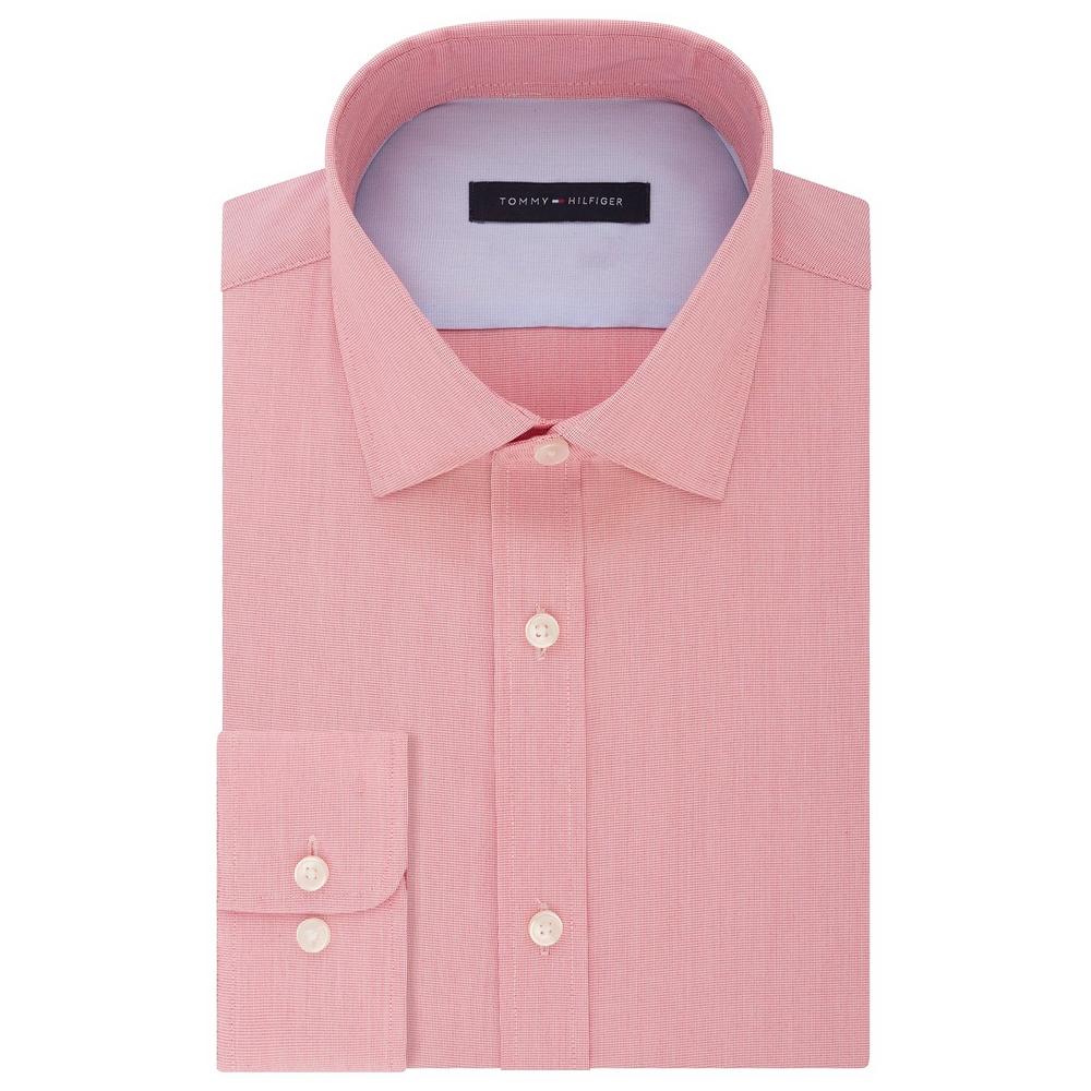 Tommy Hilfiger Men's Athletic-Fit Moisture-Wicking Flex Performance Dress Shirt Pink Size 17X36-37