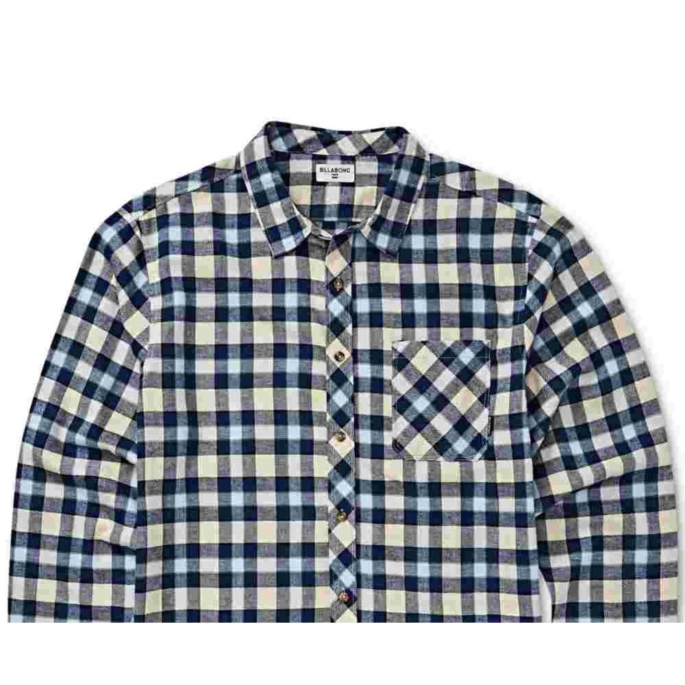 Billabong Men's Freemont Stretch Plaid Flannel Shirt Beige Size Large