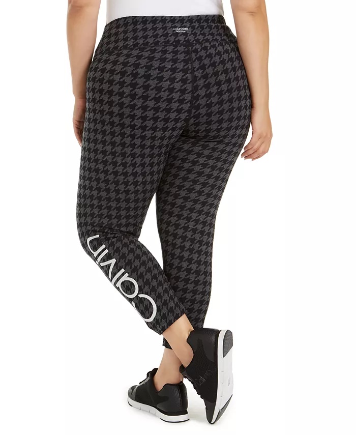 Calvin Klein Women's Performance Plus-Size Printed Logo Leggings Gray Size 1X