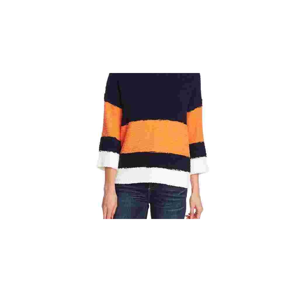 Vince Camuto Women's Striped Elbow-Sleeve  Sweater Orange Size X-Small