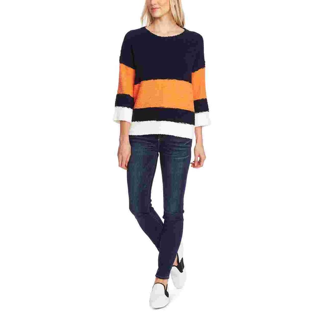 Vince Camuto Women's Striped Elbow-Sleeve  Sweater Orange Size X-Small