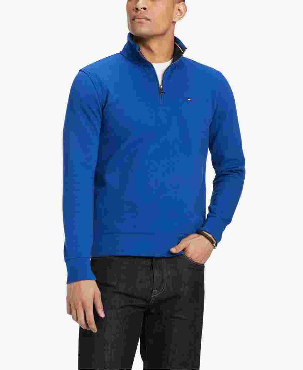 Tommy Hilfiger Men's Quarter-Zip Sweater  Bright Blue Size Small
