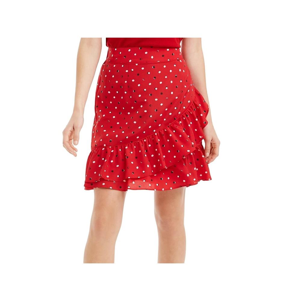Maison Jules Women's Ruffled Polka Dot Short Ruffled Skirt Red Size Small