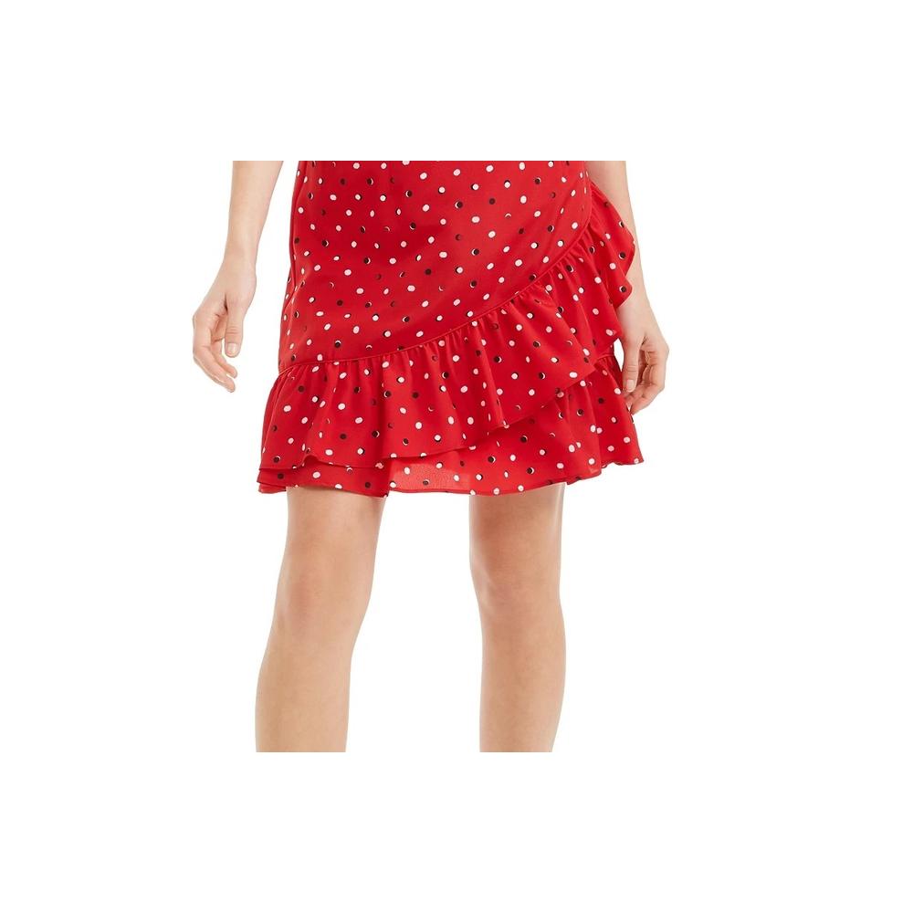 Maison Jules Women's Ruffled Polka Dot Short Ruffled Skirt Red Size Small