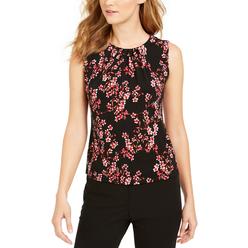 Calvin Klein Women's Floral Print Pleated Top Red Size Small