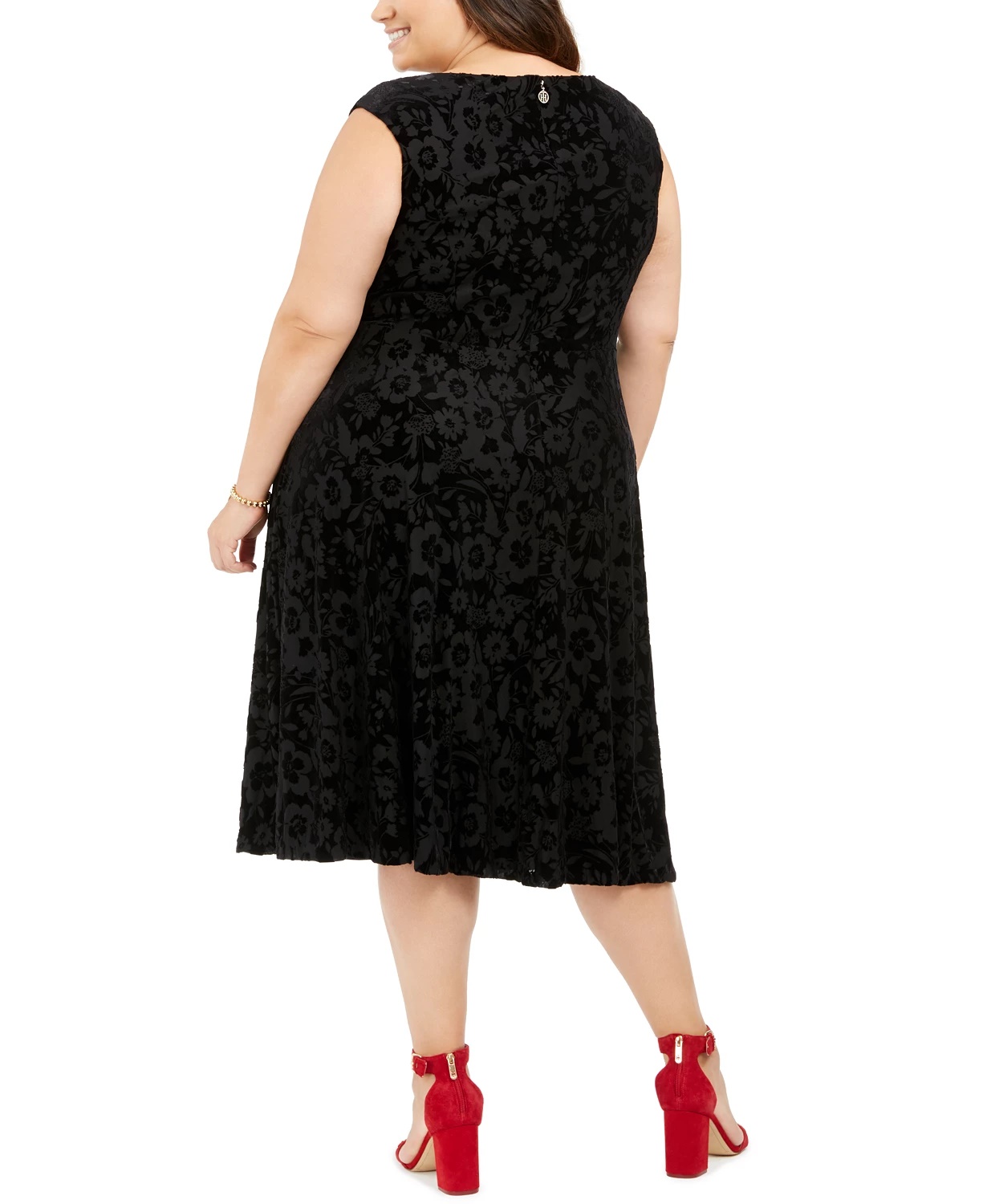 huiselijk dek zadel Tommy Hilfiger Women's Velvet Floral Midi Fit Flare Evening Dress Black  Size 18W
