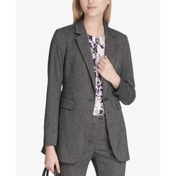 Calvin Klein Women's Herringbone One Button Jacket Grey Size 12 Petite