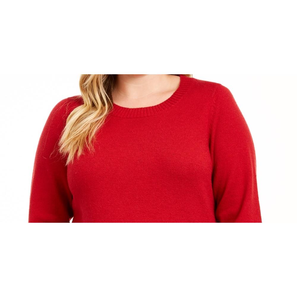 Michael Kors Women's Plus Lace Up Sleeves Ribbed Trim Sweater Red Size0X