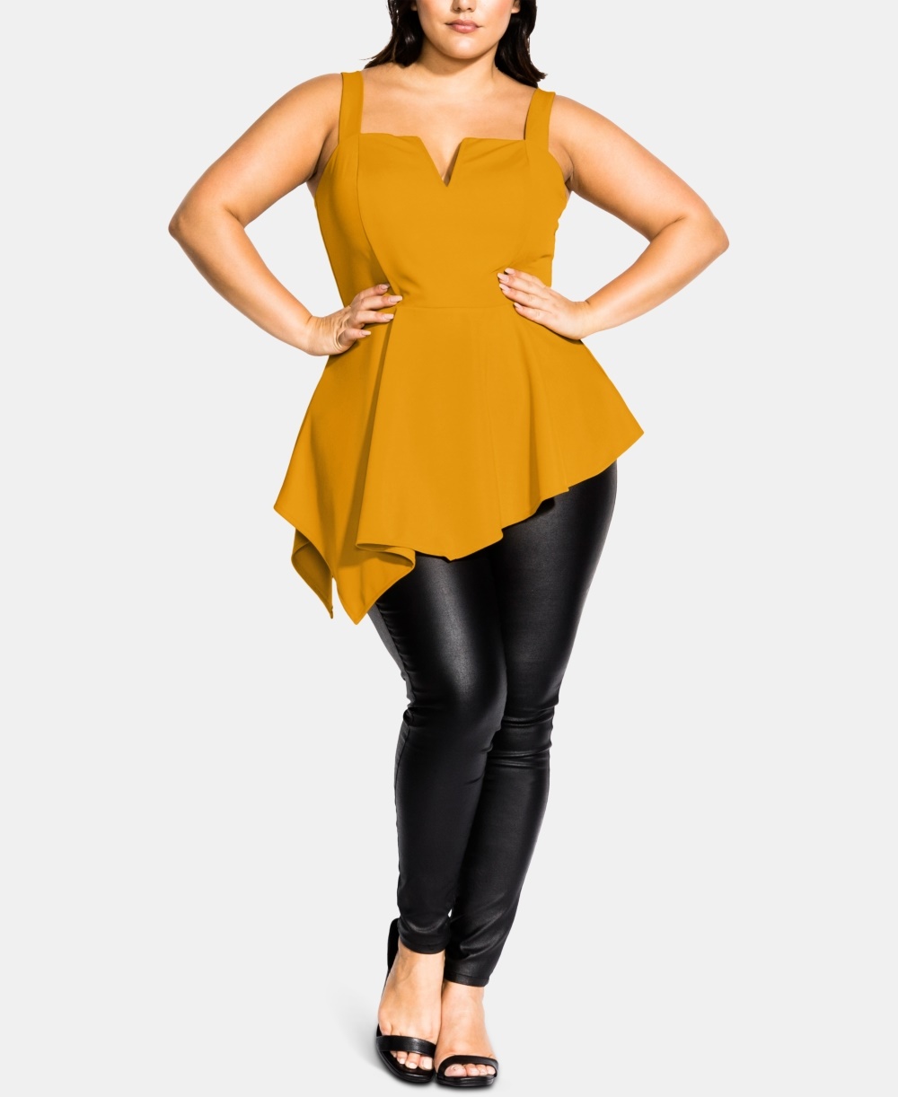 City Chic Women's Trendy Plus Size Peplum Top Yellow XS/14
