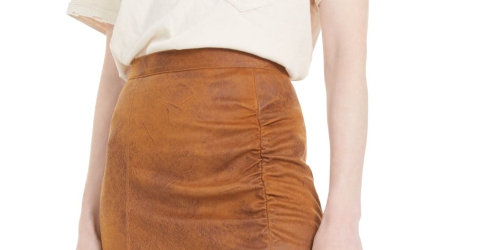Free People Women's Brown Ruched Mini Pencil Skirt Brown Size Small