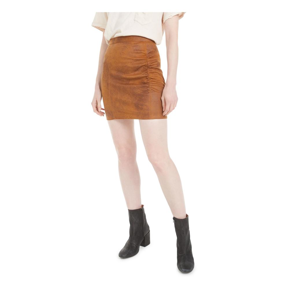 Free People Women's Brown Ruched Mini Pencil Skirt Brown Size Small