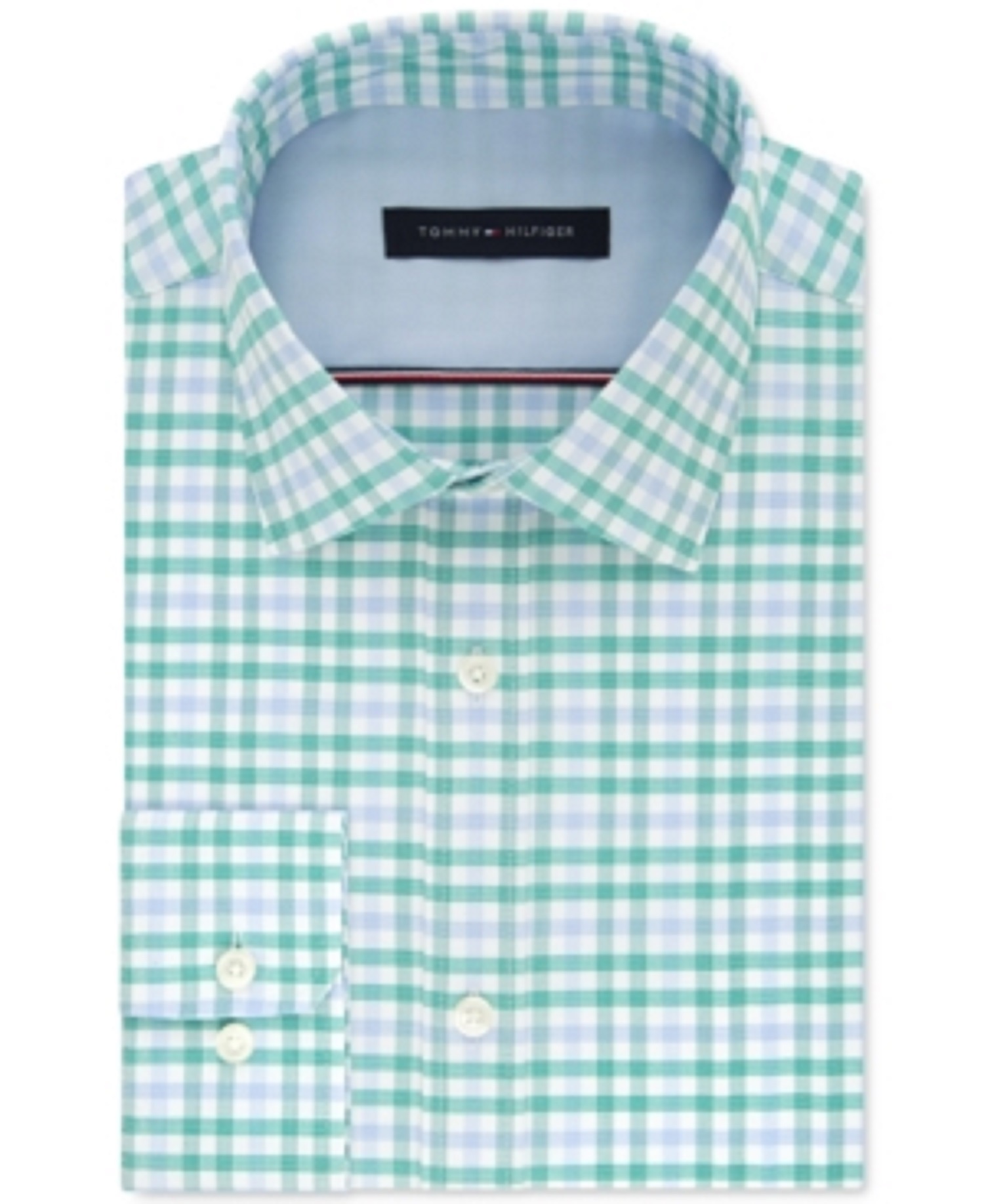 Tommy Hilfiger Men's Slim-Fit Check Dress Shirt Green Size 32-33