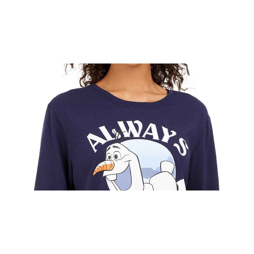 Disney Juniors' Women's Frozen Olaf Graphic T-Shirt Blue Size Small